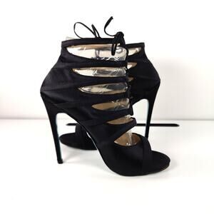 Betsey Johnson Mila Strappy Stiletto Heels Black Lace Up 8.5B